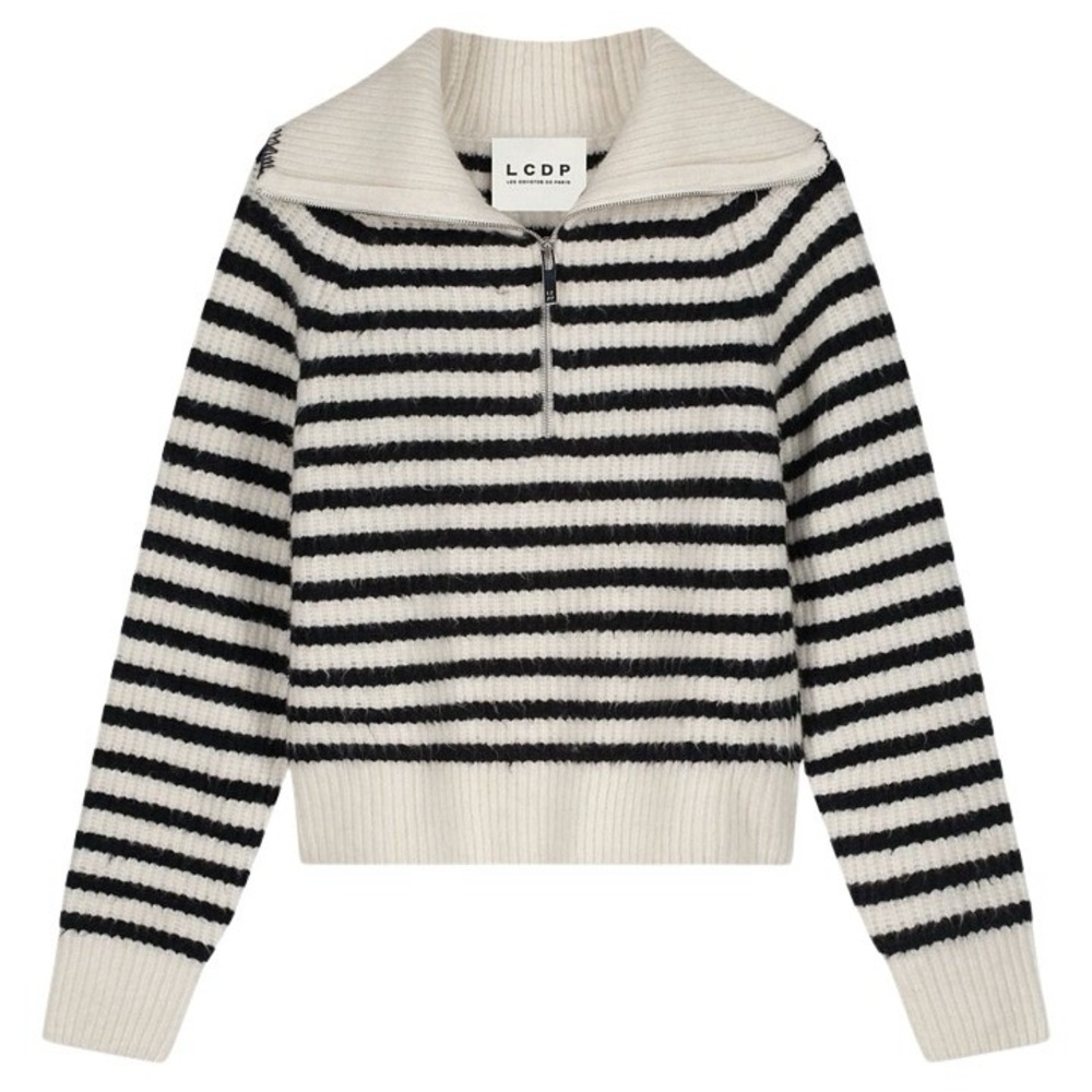 LCDP Women's Cowl Neck Striped Sweater - Black and Cream